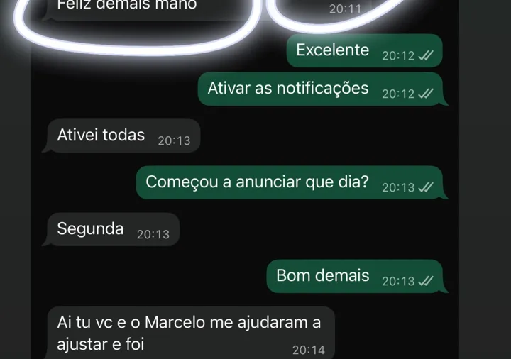 Print: aluno agradece pela ajuda pra ajustar a campanha